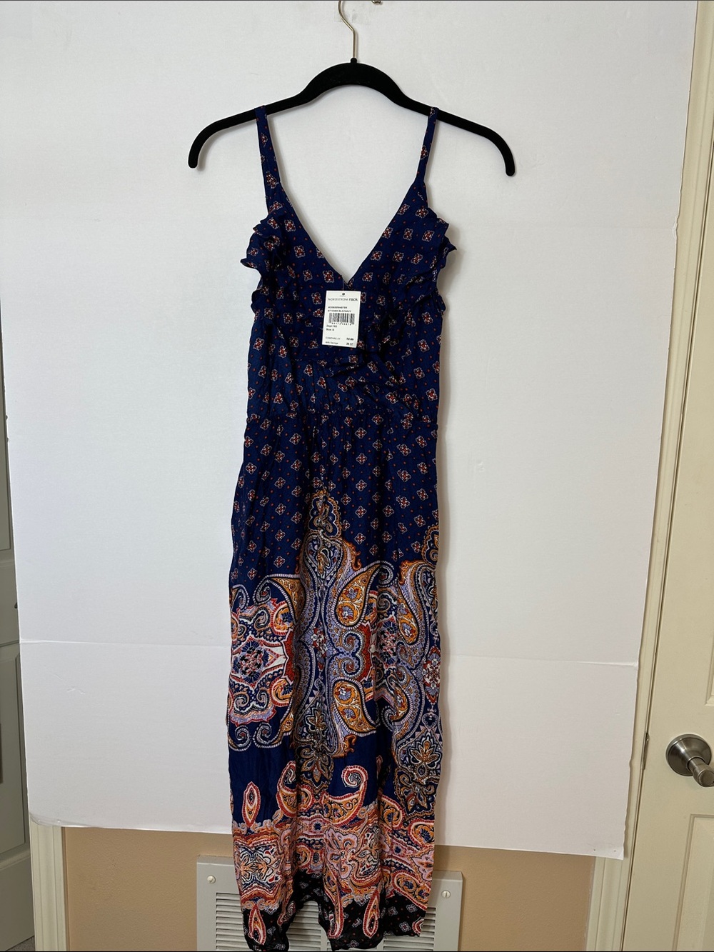 bobeau Navy Paisley Maxi Dress with Orange Accents - Picture 1 of 4